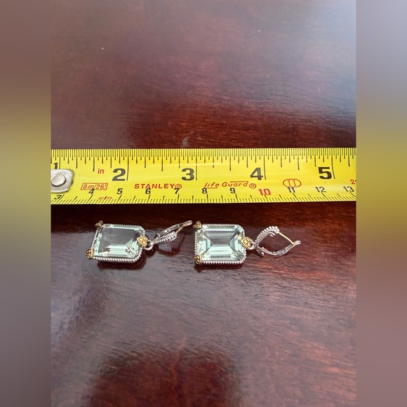 Judith Ripka JR sterling silver 18K mint green quartz large Earrings vintage - Picture 4 of 12